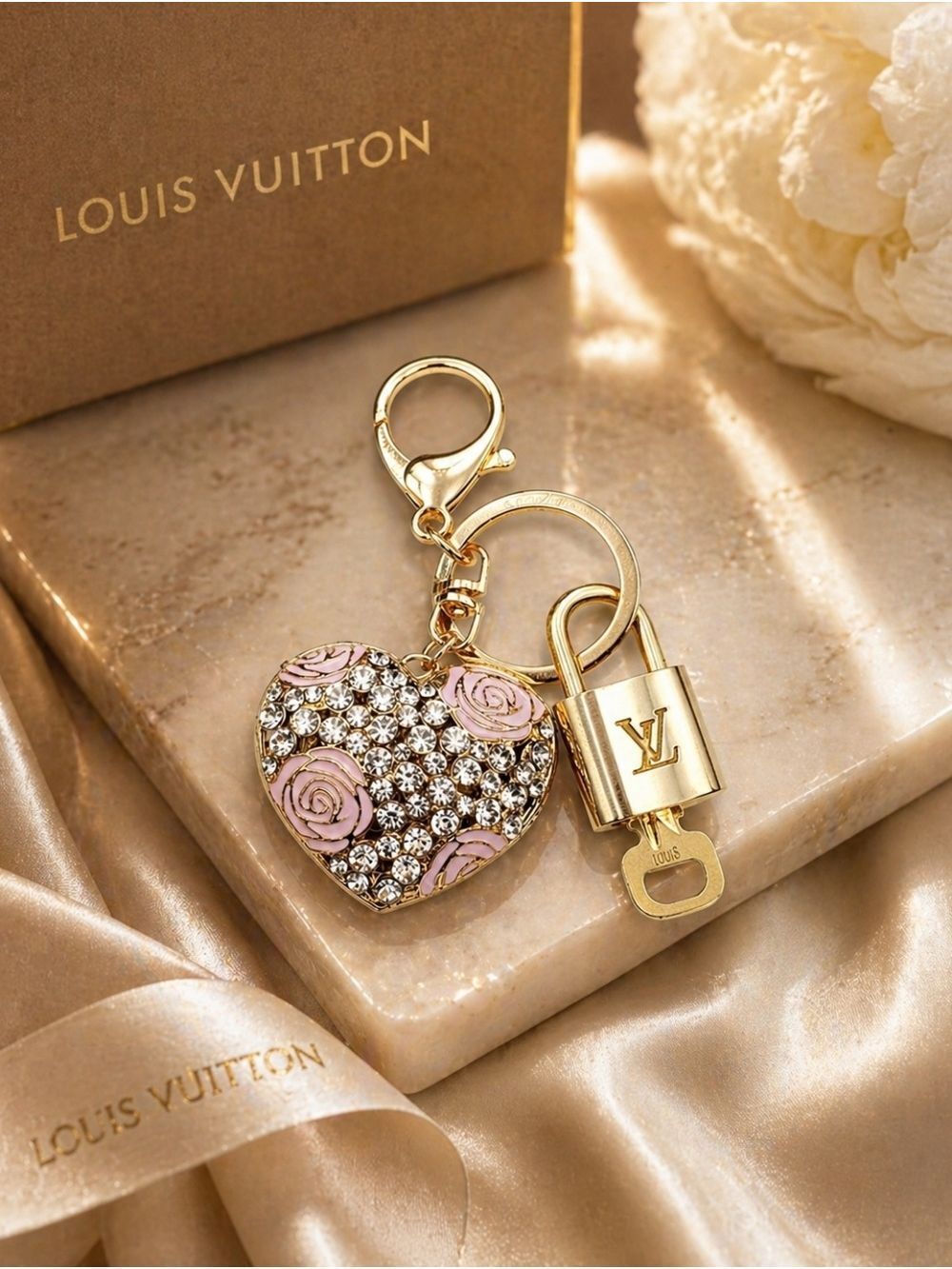 Authentic Louis Vuitton Lock & Key with Unbranded Heart Charm, Keychain